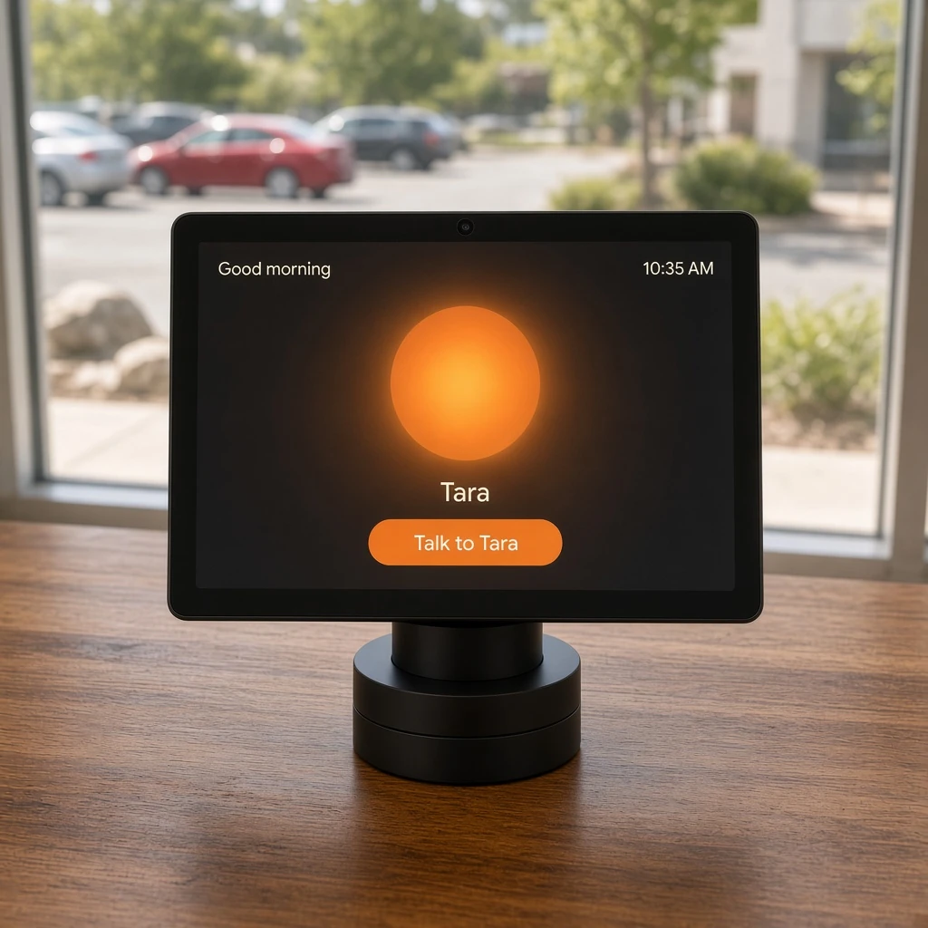 Tara, a companion smart display on a swiveling platform, with a fixed camera in the top bezel