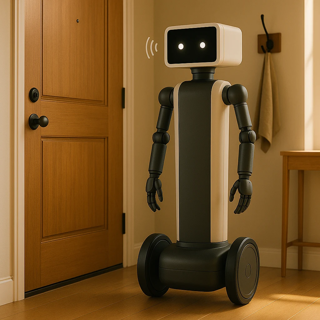 Concept render of Sevah's in-development Worker robot answering the front door