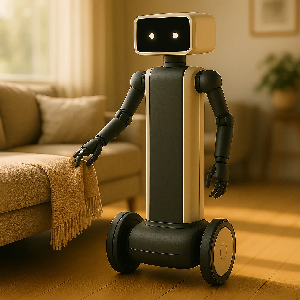 Concept render of Sevah's in-development Worker robot tidying a living room